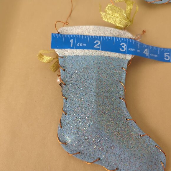 Handmade Blue White 2 Glitter Ornaments Christmas Stocking Metal 5.5" Snowman - Picture 9 of 9